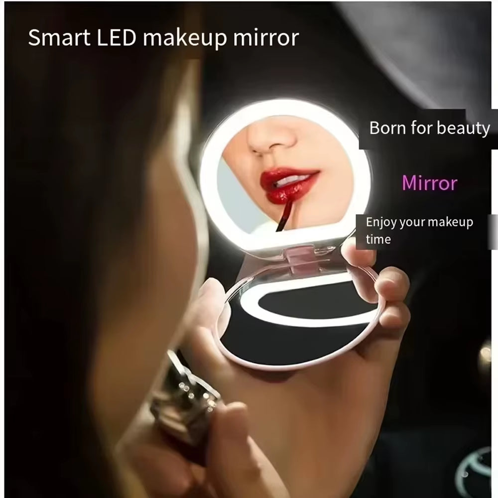 USB Rechargeable Travel Mirror with Light – 1X/3X Magnification Compact Cosmetic Mirror for Makeup, Grooming, and Perfect Gift for Women