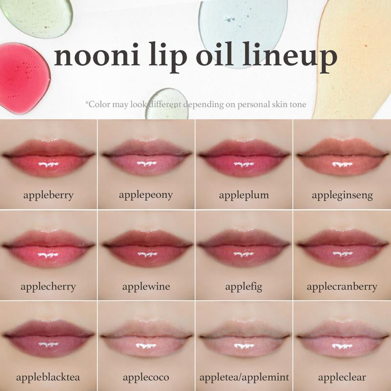 Nooni Korean Apple Lip Oil + Lip Stain | Long-Lasting Moisturizing Lip Gloss & Lip Tint | Hydrating Apple Water Lip Care for Soft, Supple Lips | 13 Shades of Natural Color and Gloss