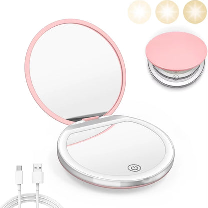 USB Rechargeable Travel Mirror with Light – 1X/3X Magnification Compact Cosmetic Mirror for Makeup, Grooming, and Perfect Gift for Women